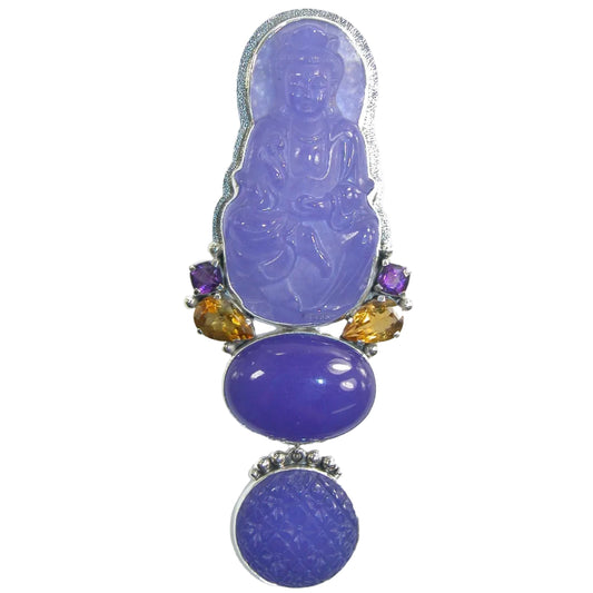 19517 Hand Carved Purple Quartz Buddha with Citrine Pin/Pendant