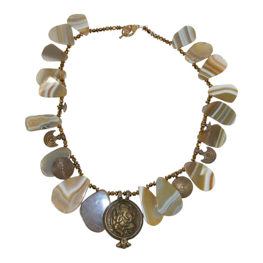 Agate Slice Coated Hematite Sterling Silver Necklace