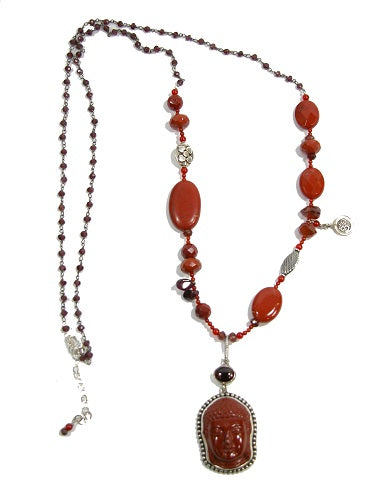 Carved Jasper Carnelian Sterling Silver Necklace
