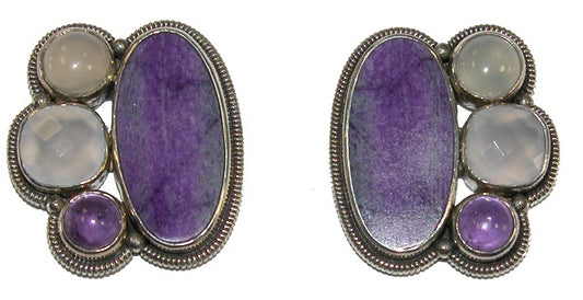 19579 Sugalite Chalcedony Moonstone Amethyst Earrings