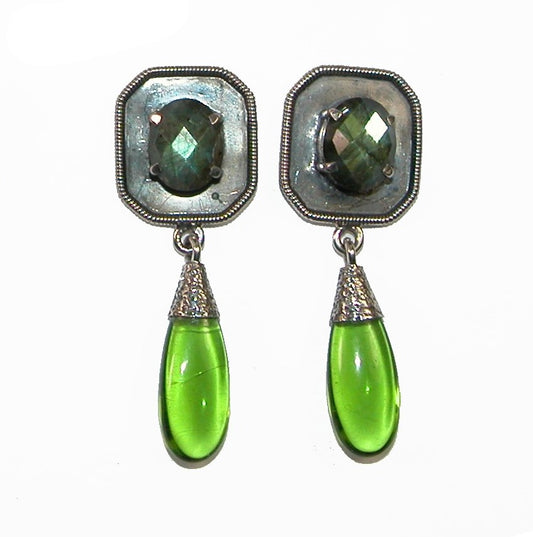 Labradorite Green Quartz Dangle Sterling Silver Earring