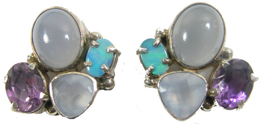 Chalcedony Opal Amethyst Cluster Earring