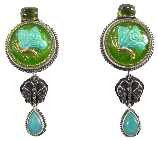 19665 Czech Glass, Amazonite, Vesuvianite Sterling Silver Earrings