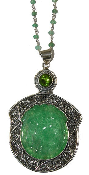 Carved Green Quartz Agate Pendent Necklace