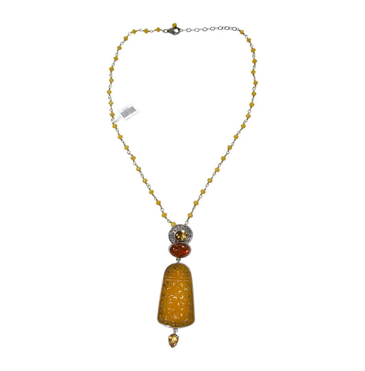 19828A Carved Pendant Amber Sterling Silver Necklace