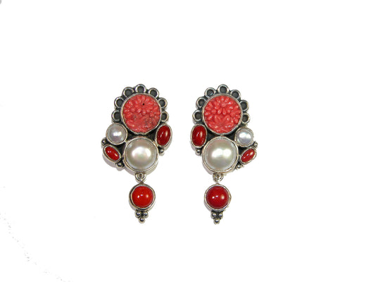 19914A Vintage Glass, Freshwater Pearl, Sterling Silver Earrings