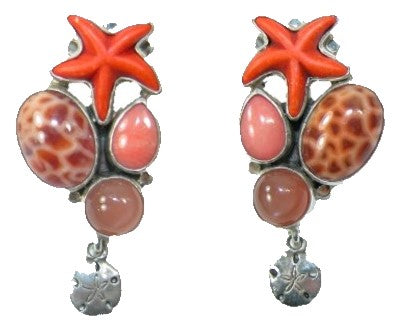 19916 Fire Agate Coral Starfish Sterling Silver Earrings