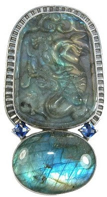 Carved Labradorite Quartz Sterling Silver Pin Pendant