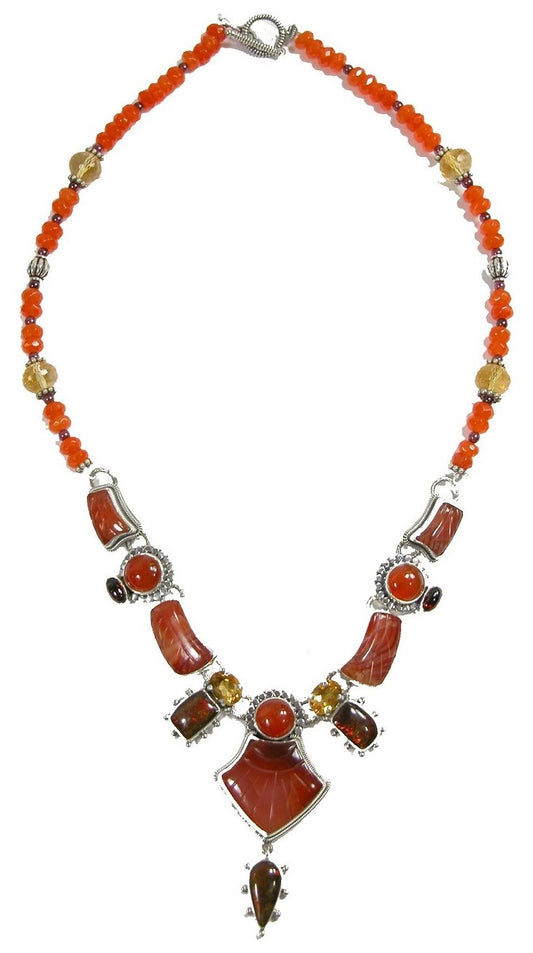 19960 Carnelian Ammolite Citrine Sterling Silver Necklace