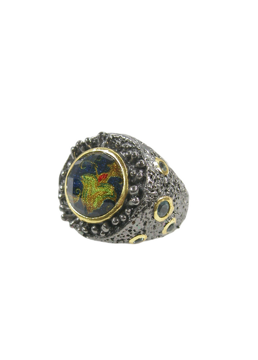 3448 Faceted Enamel Blue Topaz Blue Ring