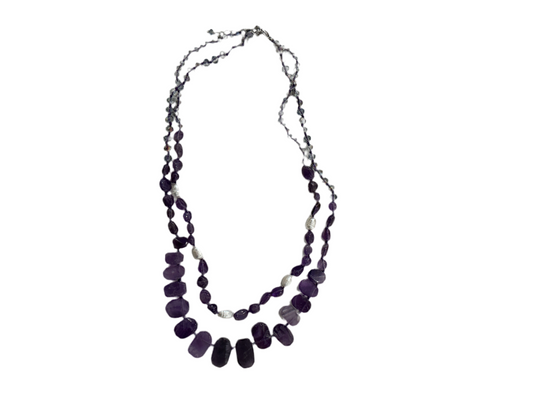 5252 Amethyst Beaded Sterling Silver Necklace