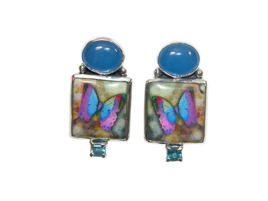 34024 Blue Hand Painted Butterfly Earrings