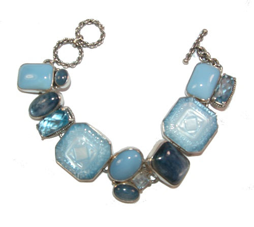 Blue Mother of Pearl Kyanite Sterling Silver Bracelet