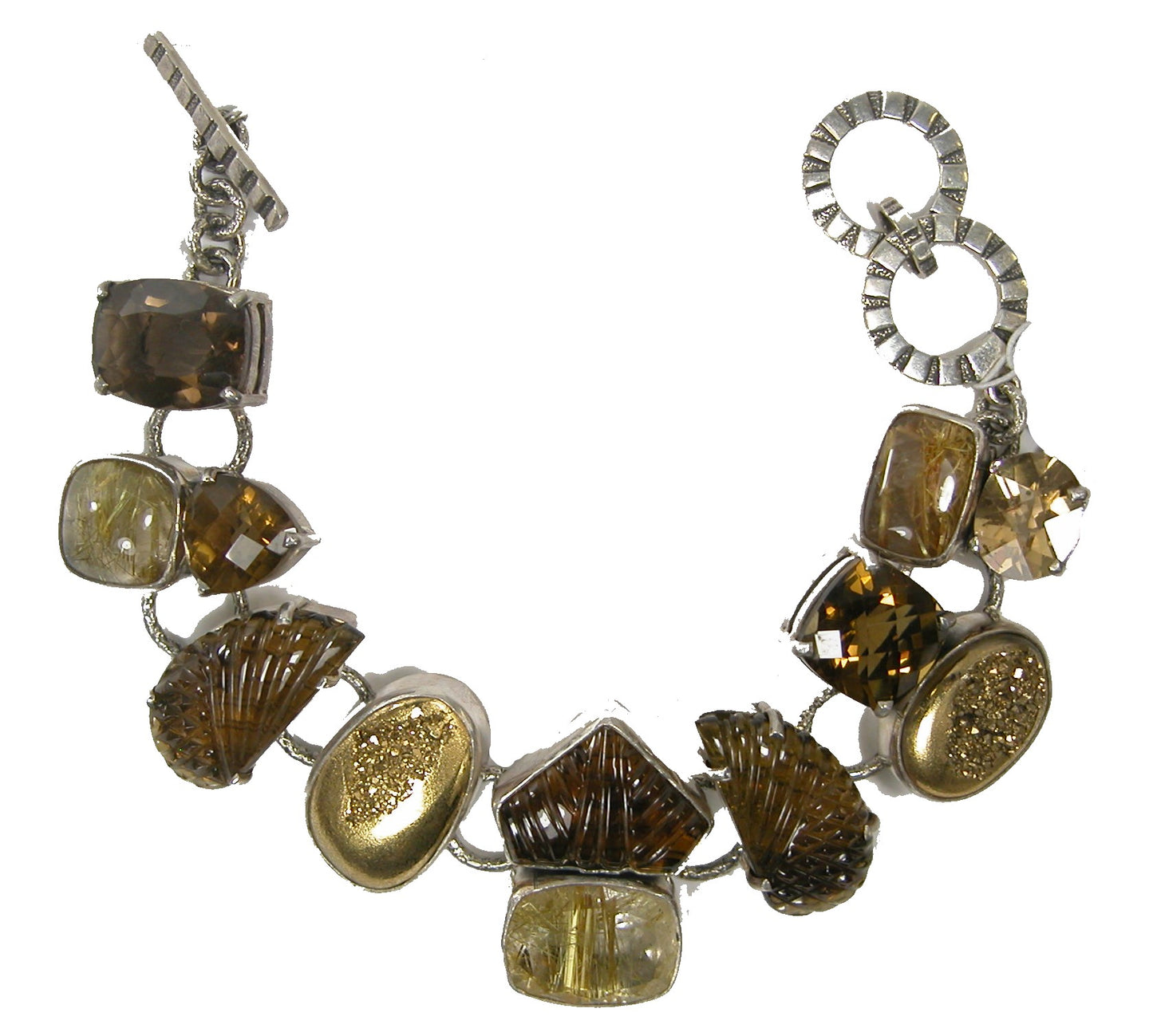 Gold Clad Drusy Rutilated Quartz Sterling Silver Bracelet