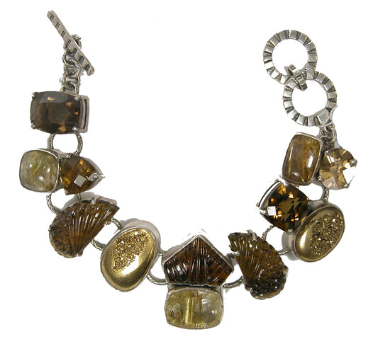Gold Clad Drusy Rutilated Quartz Sterling Silver Bracelet