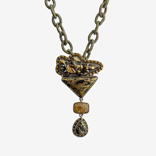 20007N Antique Japanese Menuki, Rutilated Quartz, Apache Gold Necklace