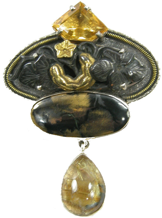 Apache Gold Antique Menuki Sterling Silver Pin Pendant