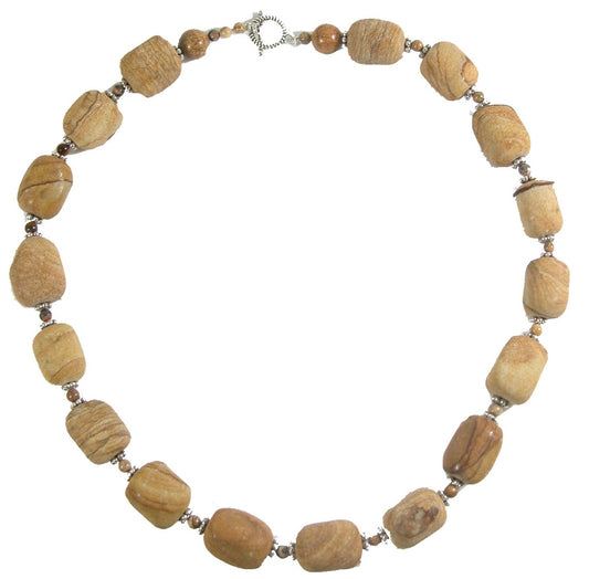 Picture Jasper Bead Short Toggle Clasp Necklace