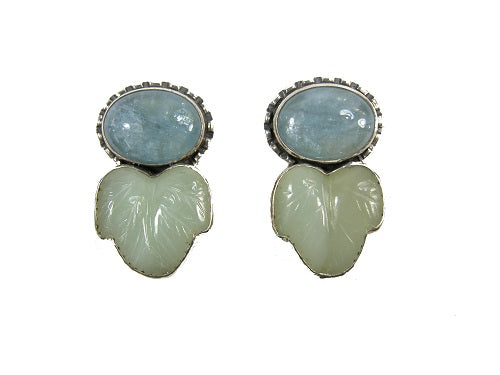 Aquamarine Carved Jade Leaf Sterling Silver