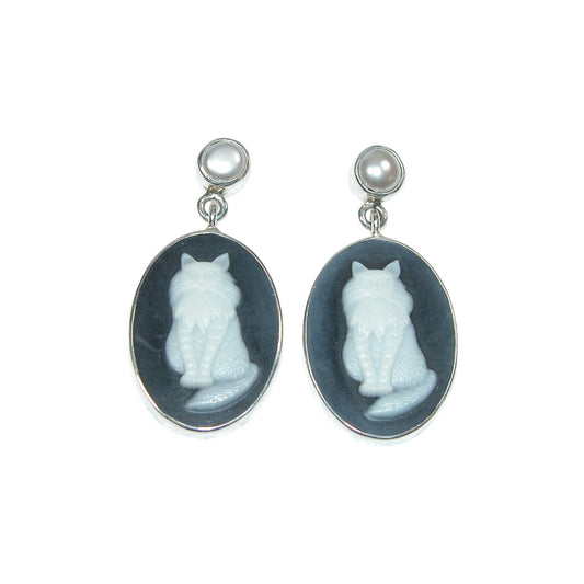 2011 Freshwater Pearl Hand Etched Cameo Sterling Silver Drop Earrings