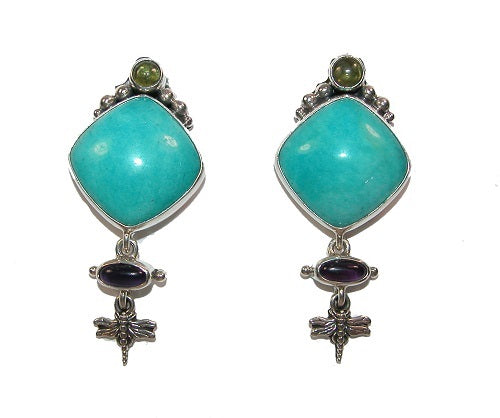 20139 Amazonite Amethyst Dragonfly Sterling Silver Earring