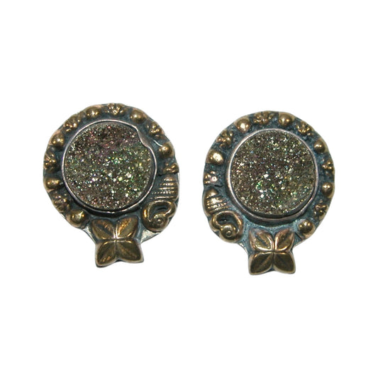 2014 Rainbow Pyrite, Brass Sterling Silver Earrings