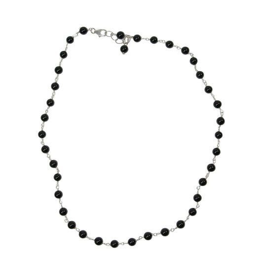 Black Onyx Beaded Sterling Silver Necklace