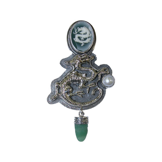 20189 Freshwater Pearl, Aventurine Sterling Silver Pin and Pendant