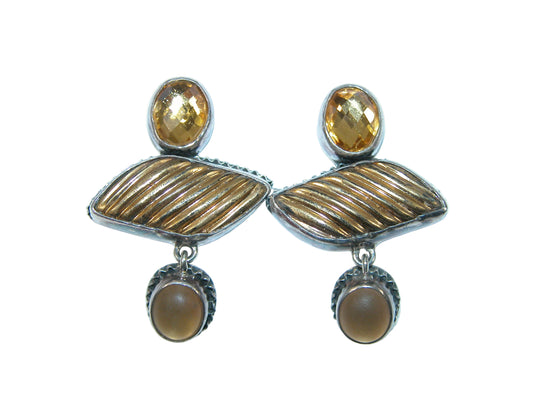 20192A Gold Quartz Dangle Sterling Silver Earrings