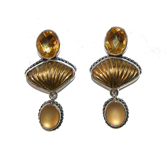20192 Gold Quartz Dangle Sterling Silver Earrings