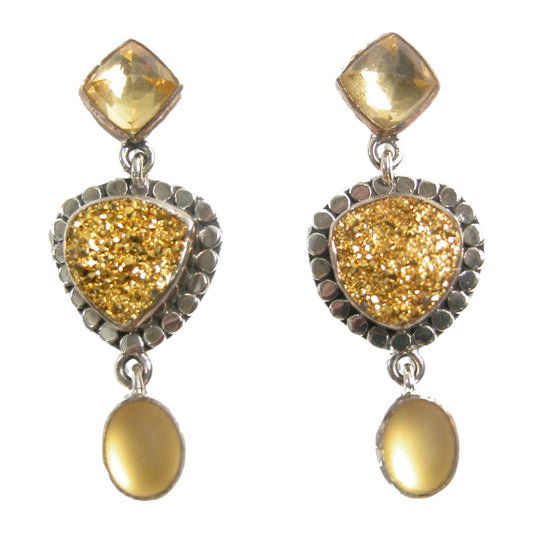 Gold Foil Under Quartz, Gold Clad Druzy Sterling Silver Earrings