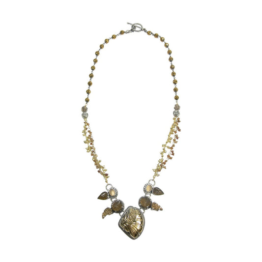 20205 Gold Clad Drusy Sterling Silver Beaded Necklace