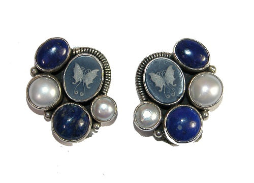 Lapis Freshwater Pearl Butterfly Sterling Silver