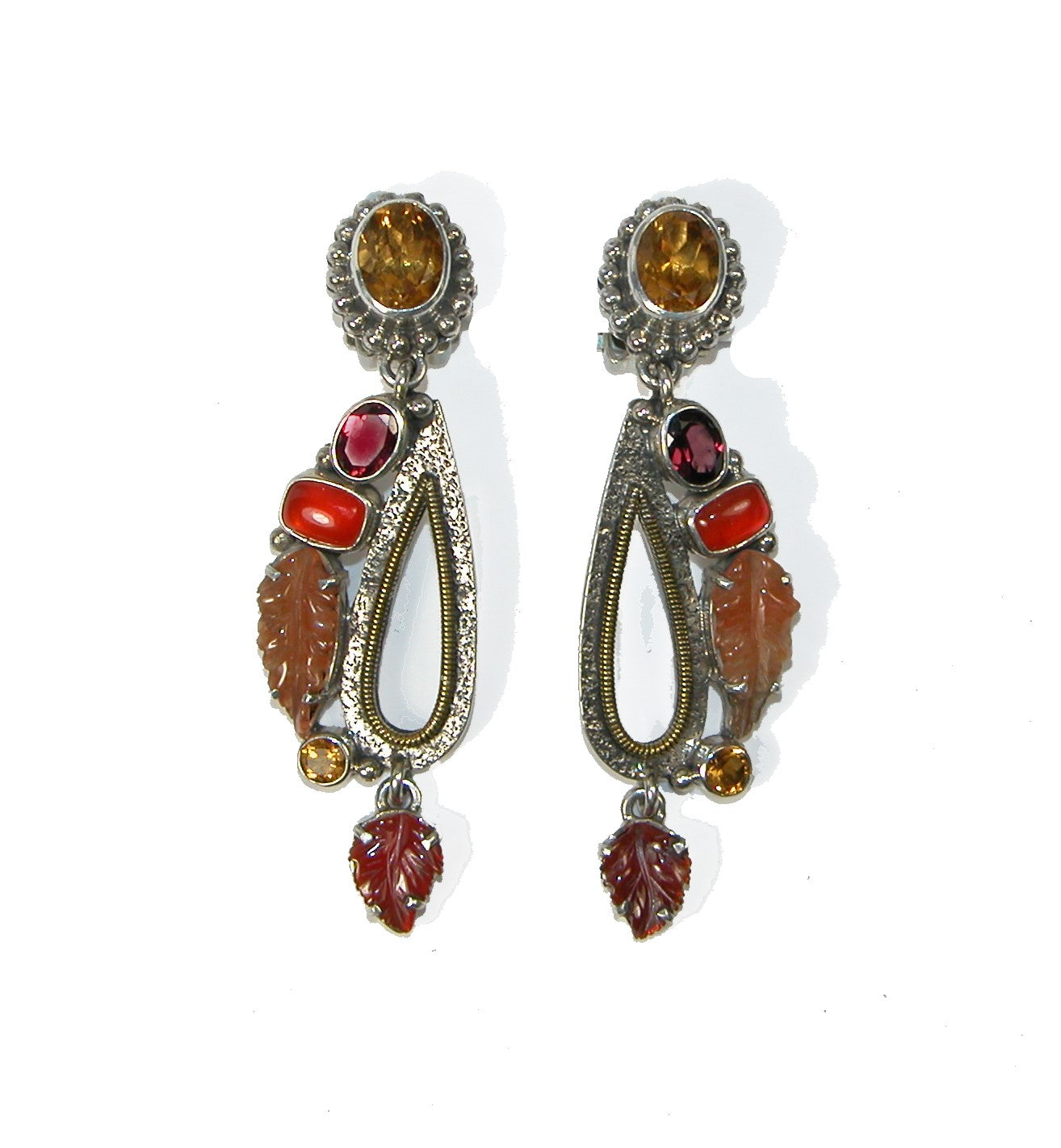 Citrine Carnelian Garnet Dangle Sterling Silver Earrings