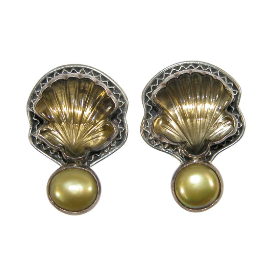 20217A Yellow Quartz, Fresh Water Pearl, Sterling Silver Earrings