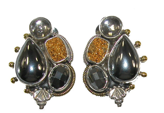 20219 Hematite Drusy Agate Sterling Silver Cluster Earring