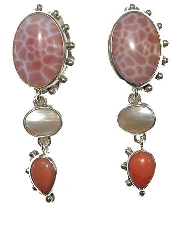 20241 Fire Agate and Mother of Pearl Earring