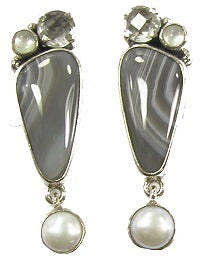 20267 Botswana Agate Pearl Sterling Silver Earring