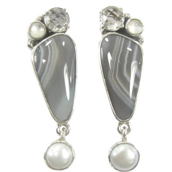 20267 Botswana Agate Pearl Sterling Silver Earring