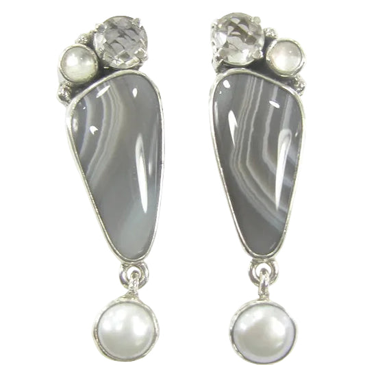 20267 Botswana Agate Pearl Sterling Silver Earring