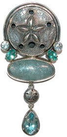 20282 Aquamarine Blue Topaz Sand Dollar Sterling Silver Pin Pendant