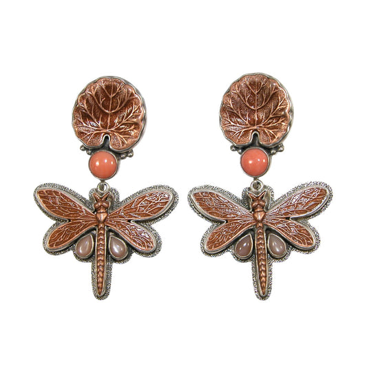 20298 Coral Dragonfly Sterling Silver Earrings