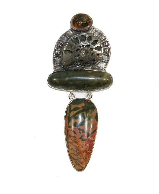 Ammonite Dendritic Agate Jasper Sterling Silver