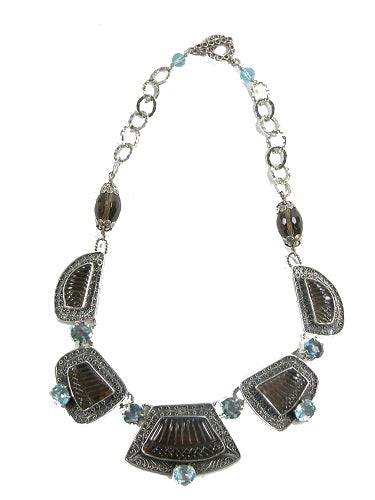 20376 Whisky Quartz Blue Topaz Sterling Silver Necklace
