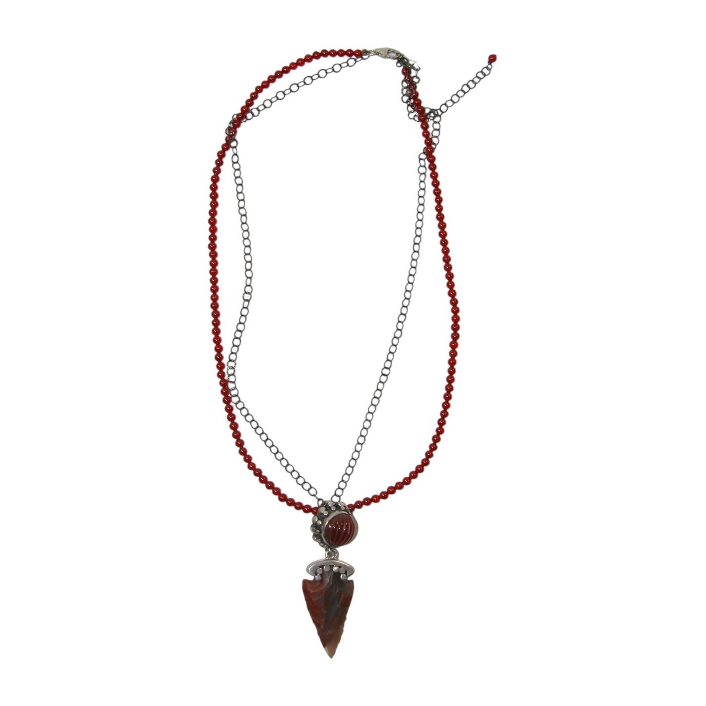 20380A Garnet Arrowhead Beaded Sterling Silver Necklace