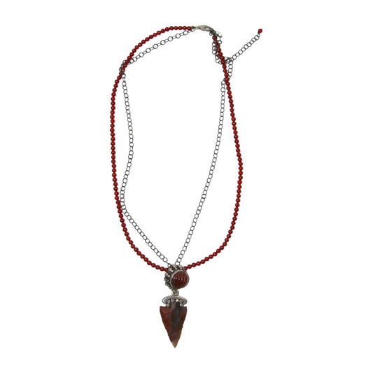 20380A Garnet Arrowhead Beaded Sterling Silver Necklace
