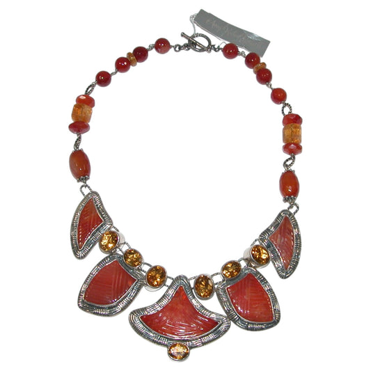 Carnelian and Citrine Necklace Beaded Sterling Silver Necklace