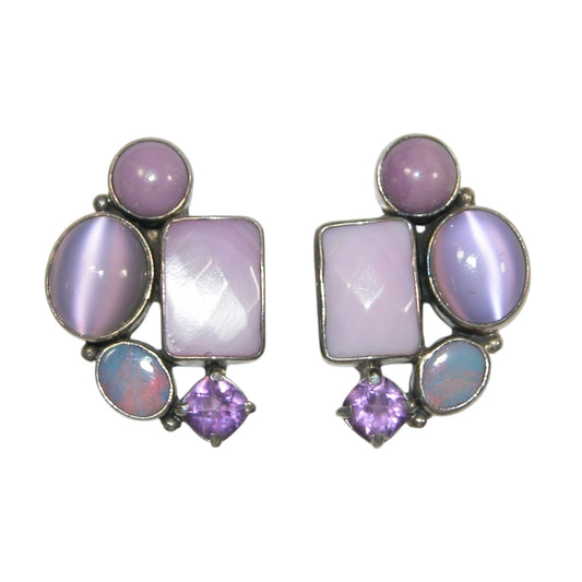 20392 Phosphosiderite, Amethyst Cluster Sterling Silver Earrings