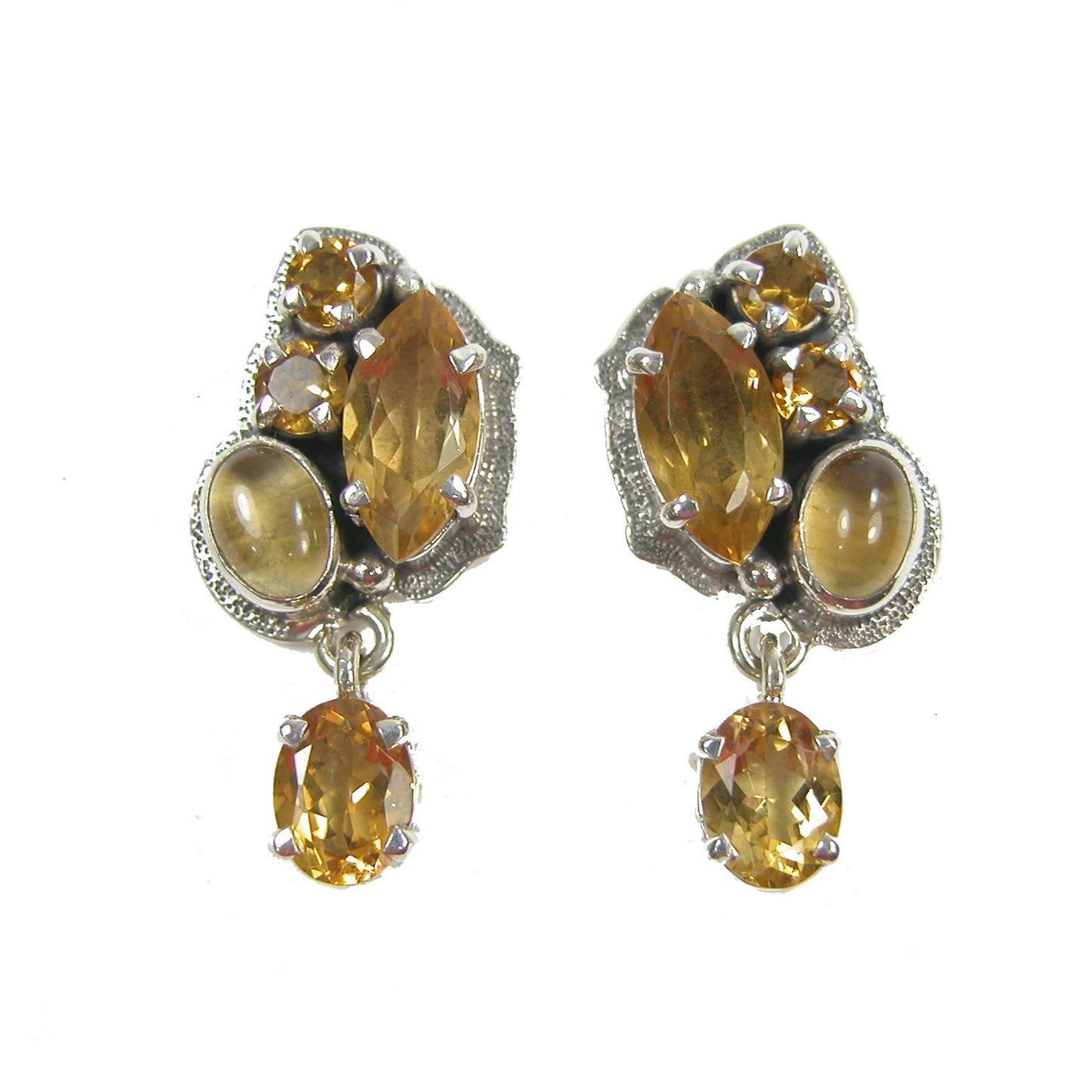 Citrine Cluster Sterling Silver Dangle Earrings