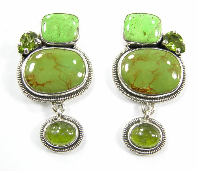 Gaspeite Turquoise Peridot Sterling Silver Earring